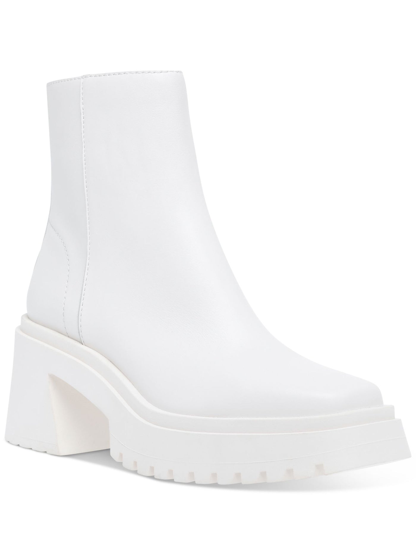 STEVE MADDEN Womens White 1-1/2" Platform Comfort Treaded Fella Square Toe Block Heel Zip-Up Leather Booties 9 M