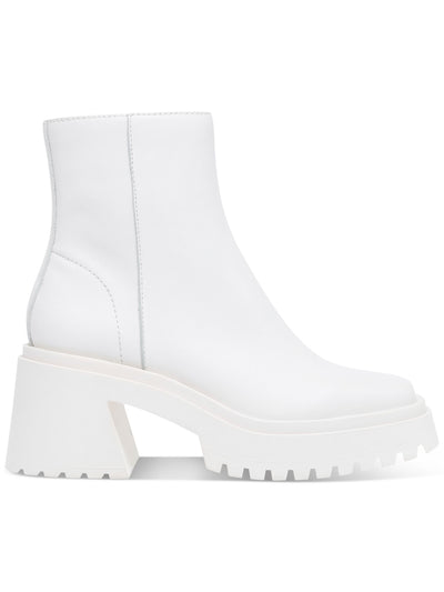 STEVE MADDEN Womens White 1-1/2" Platform Comfort Treaded Fella Square Toe Block Heel Zip-Up Leather Booties 7 M