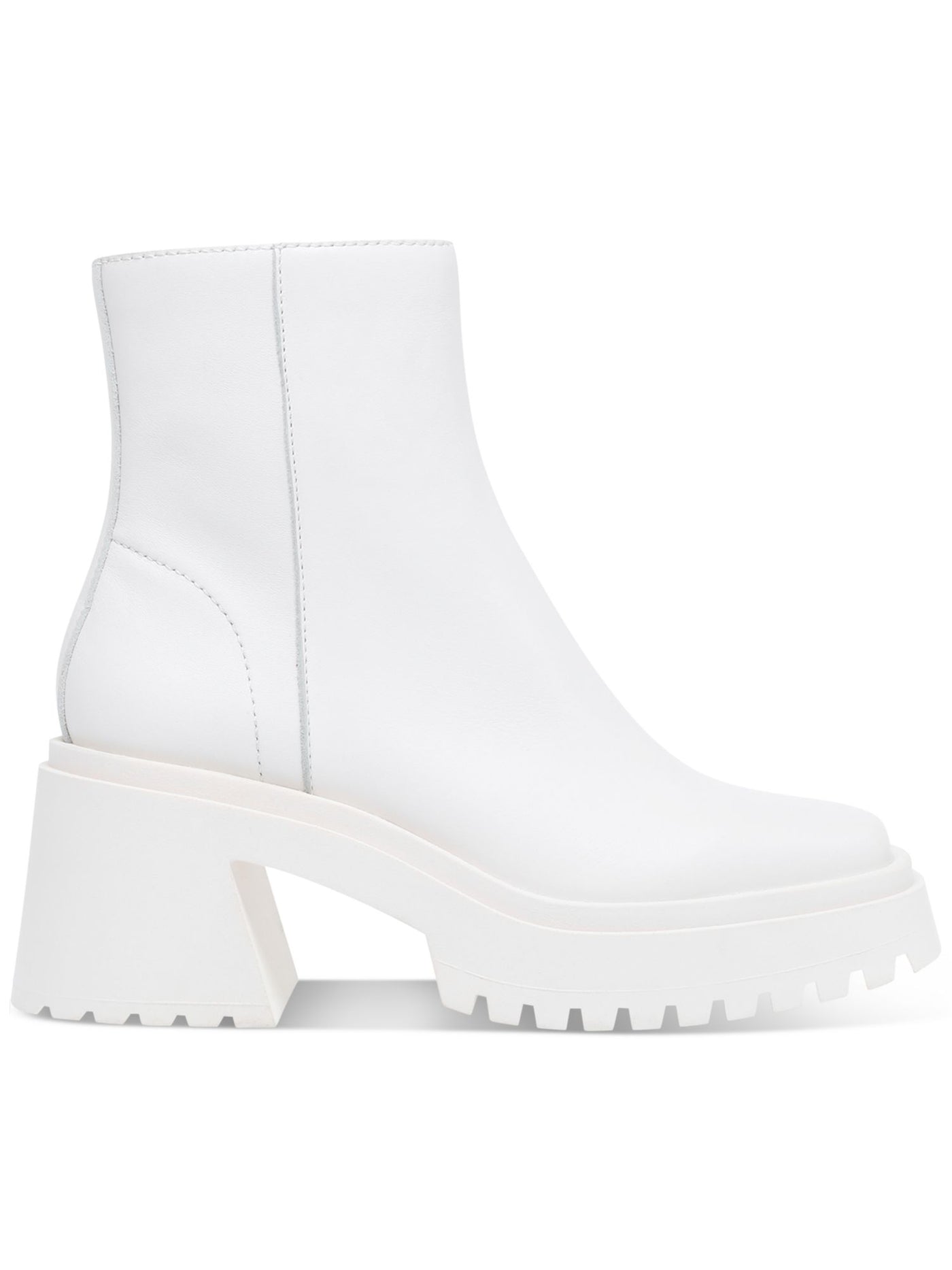 STEVE MADDEN Womens White 1-1/2" Platform Comfort Treaded Fella Square Toe Block Heel Zip-Up Leather Booties 5.5 M