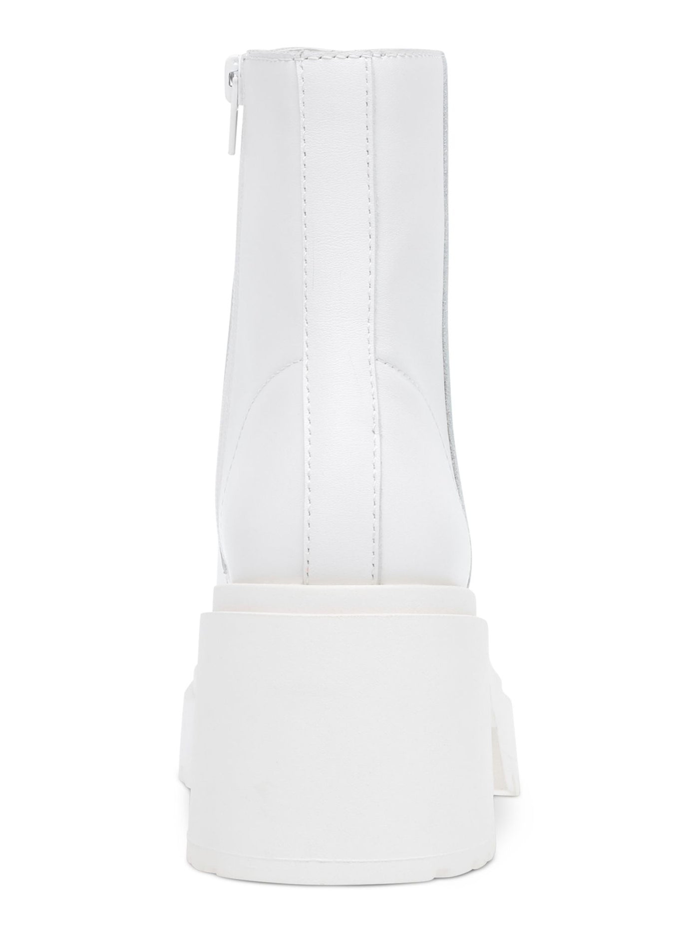 STEVE MADDEN Womens White 1-1/2" Platform Comfort Treaded Fella Square Toe Block Heel Zip-Up Leather Booties 7 M