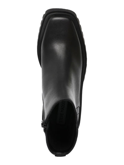 STEVE MADDEN Womens Black 1-1/2" Platform Comfort Cushioned Treaded Fella Square Toe Block Heel Zip-Up Leather Booties 8.5 M