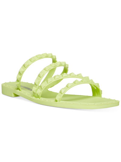 STEVE MADDEN Womens Green Studded Strappy Skyler J Square Toe Block Heel Slip On Slide Sandals Shoes 6 M