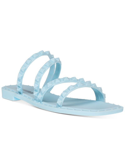 STEVE MADDEN Womens Light Blue Studded Strappy Skyler-j Square Toe Block Heel Slip On Slide Sandals Shoes 9 M