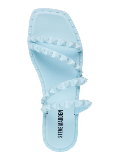 STEVE MADDEN Womens Light Blue Studded Strappy Skyler-j Square Toe Block Heel Slip On Slide Sandals Shoes 6 M