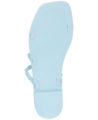 STEVE MADDEN Womens Light Blue Studded Strappy Skyler-j Square Toe Block Heel Slip On Slide Sandals Shoes M