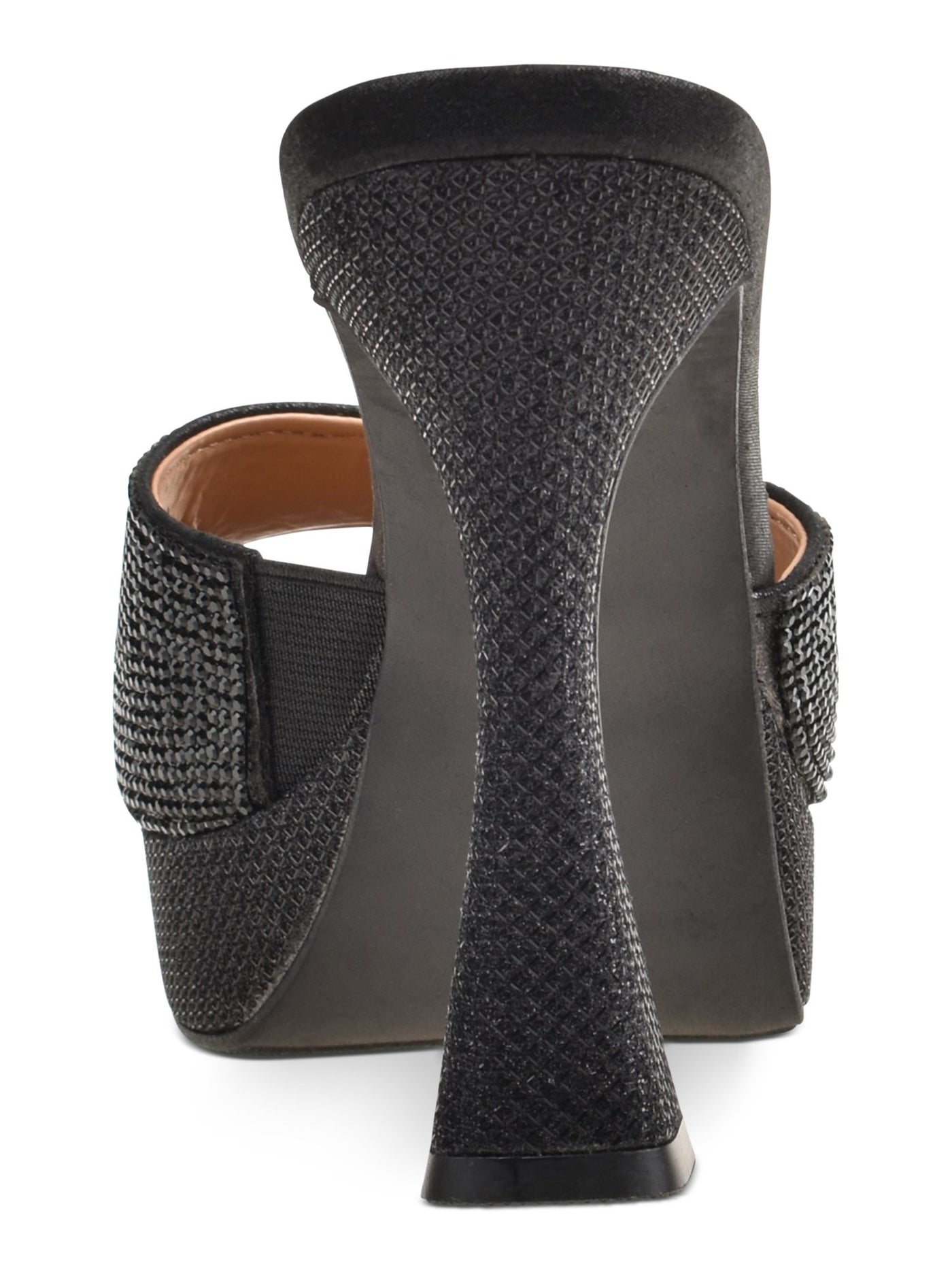 WILD PAIR Womens Black 1" Platform Breathable Lining Slip-Resistant Sole Rhinestone Cushioned Rashele Open Toe Sculpted Heel Slip On Dress Heeled Sandal 8 M