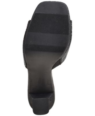 WILD PAIR Womens Black 1" Platform Breathable Lining Slip-Resistant Sole Rhinestone Cushioned Rashele Open Toe Sculpted Heel Slip On Dress Heeled M