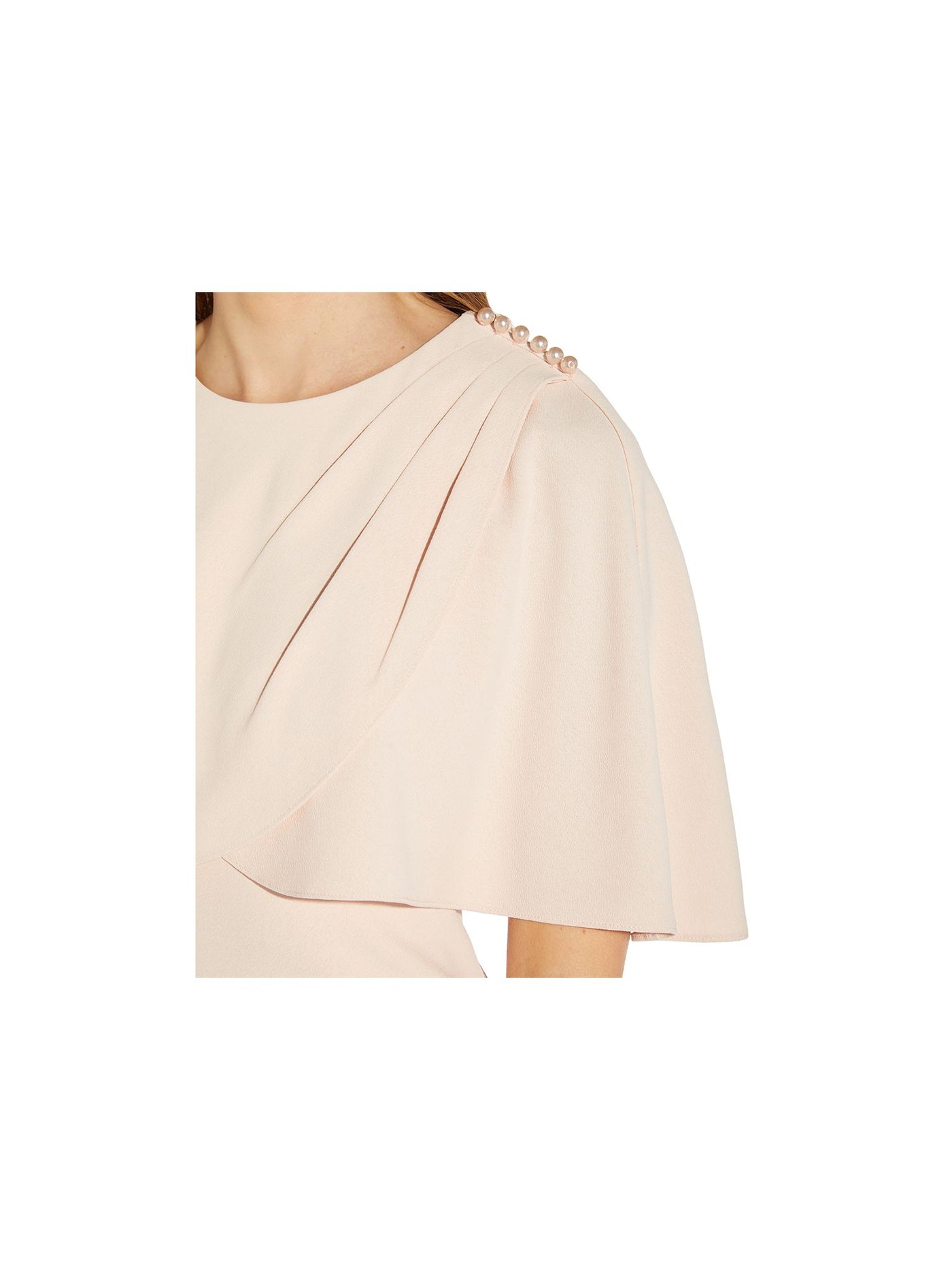 ADRIANNA PAPELL Womens Pink Embellished Zippered Popover Cape Lined Elbow Sleeve Round Neck Above The Knee Evening Dress 8