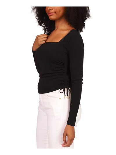 MICHAEL KORS Womens Black Ruched Drawstrings Long Sleeve Square Neck Top XL