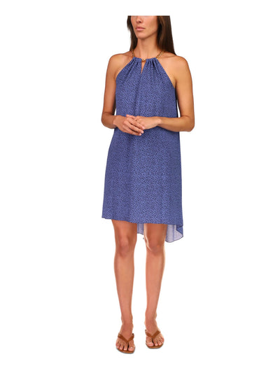 MICHAEL MICHAEL KORS Womens Blue Printed Sleeveless Round Neck Knee Length Shift Dress XS