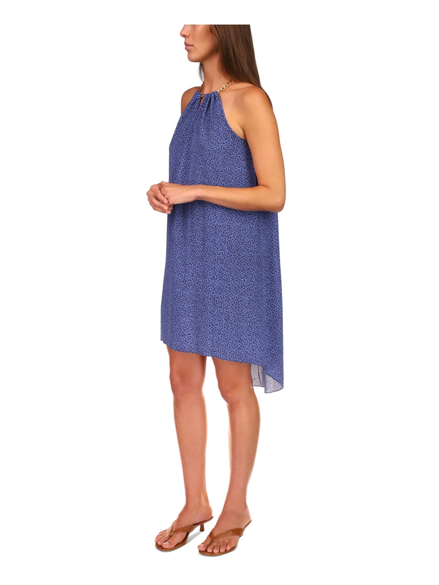 MICHAEL MICHAEL KORS Womens Blue Printed Sleeveless Round Neck Knee Length Shift Dress S