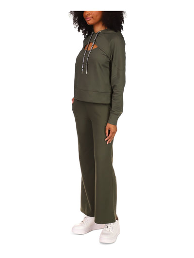 MICHAEL MICHAEL KORS Womens Green Cut Out Logo Graphic Drawstring Long Sleeve Hoodie Top M