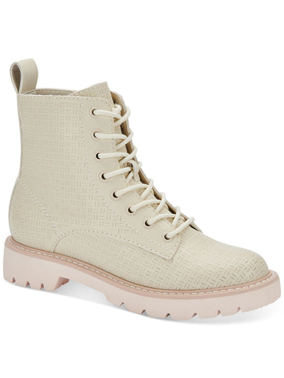 DOLCE VITA Womens Beige 1" Platform Lace-Up Front Heel Pull-Tab Lug Sole Padded Piker Round Toe Block Heel Zip-Up Combat Boots 9