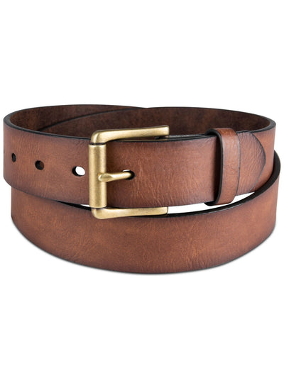 SUN STONE Mens Brown Adjustable Logo Faux Leather Casual Belt L
