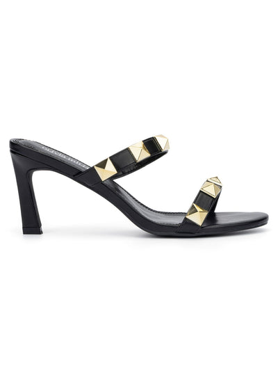OLIVIA MILLER Womens Black Studded Padded Annie Open Toe Stiletto Slip On Heeled Sandal 11