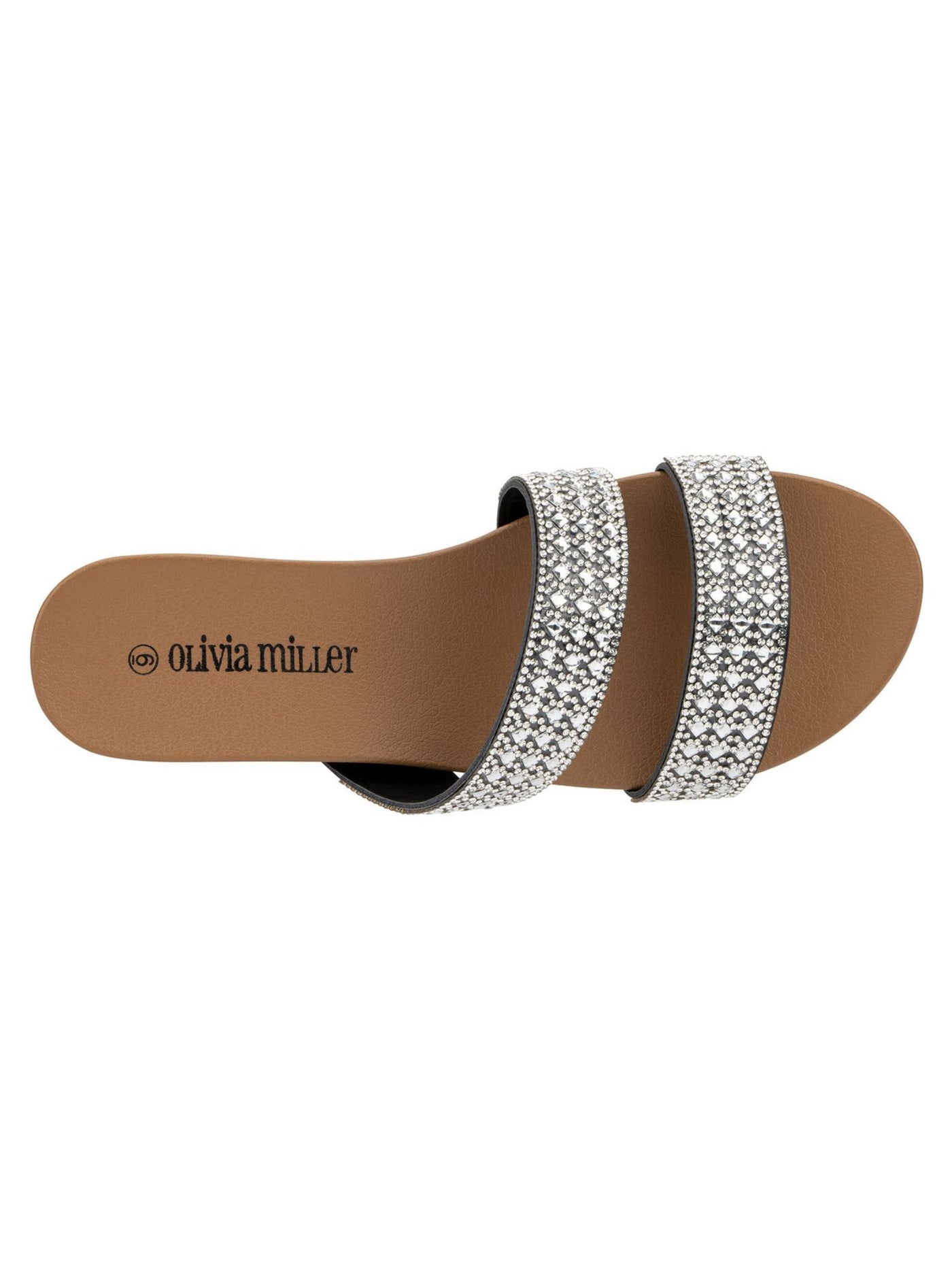 OLIVIA MILLER Womens Black Embellished Cushioned Juliette Round Toe Wedge Slip On Sandals Shoes 10