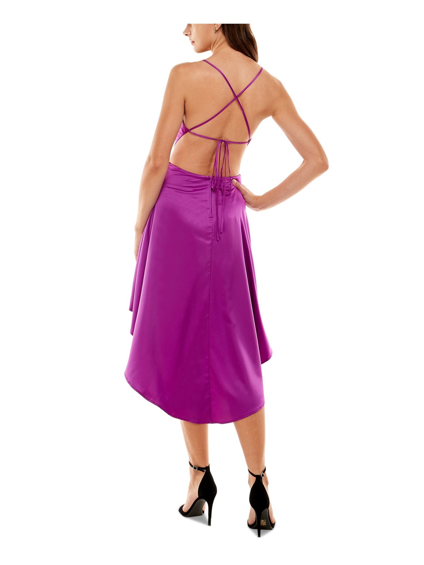 CITY STUDIO Womens Purple Cut Out Strappytie Back Zippered Sleeveless Scoop Neck Midi Party Hi-Lo Dress 15