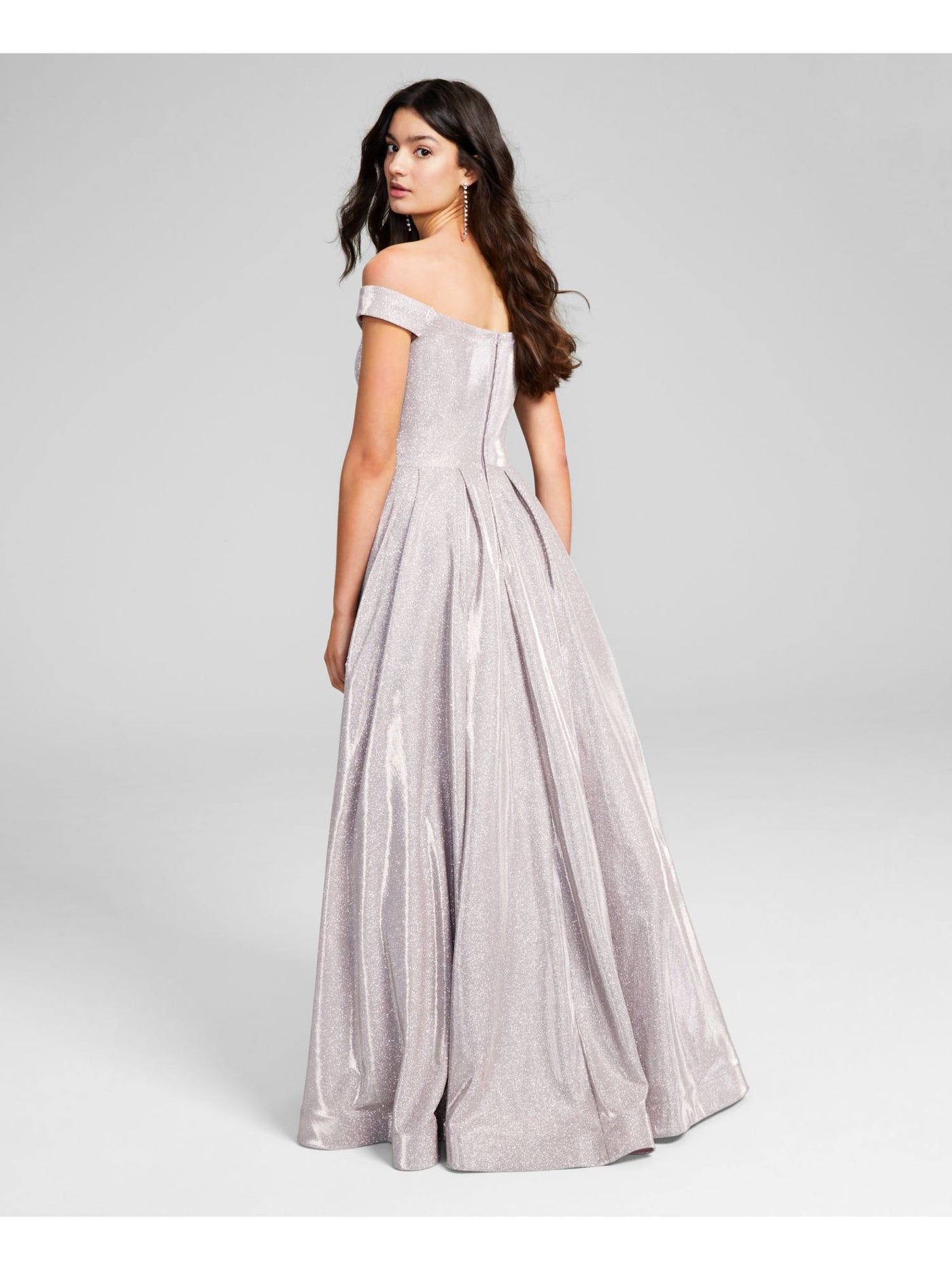 B DARLIN Womens Glitter Zippered Lined Off Shoulder Full-Length Formal Gown Dress