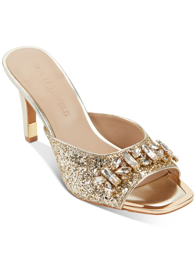 KARL LAGERFELD Womens Gold Glitter Gem Embellished Padded Metallic Belita Square Toe Stiletto Slip On Dress Heeled Sandal 6.5