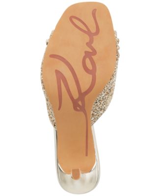 KARL LAGERFELD Womens Gold Glitter Gem Embellished Padded Metallic Belita Square Toe Stiletto Slip On Dress Heeled