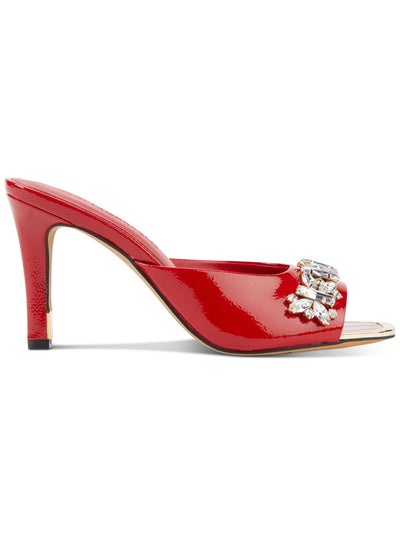 KARL LAGERFELD Womens Red Embellished Metallic Belita Square Toe Stiletto Slip On Leather Dress Heeled Sandal 11
