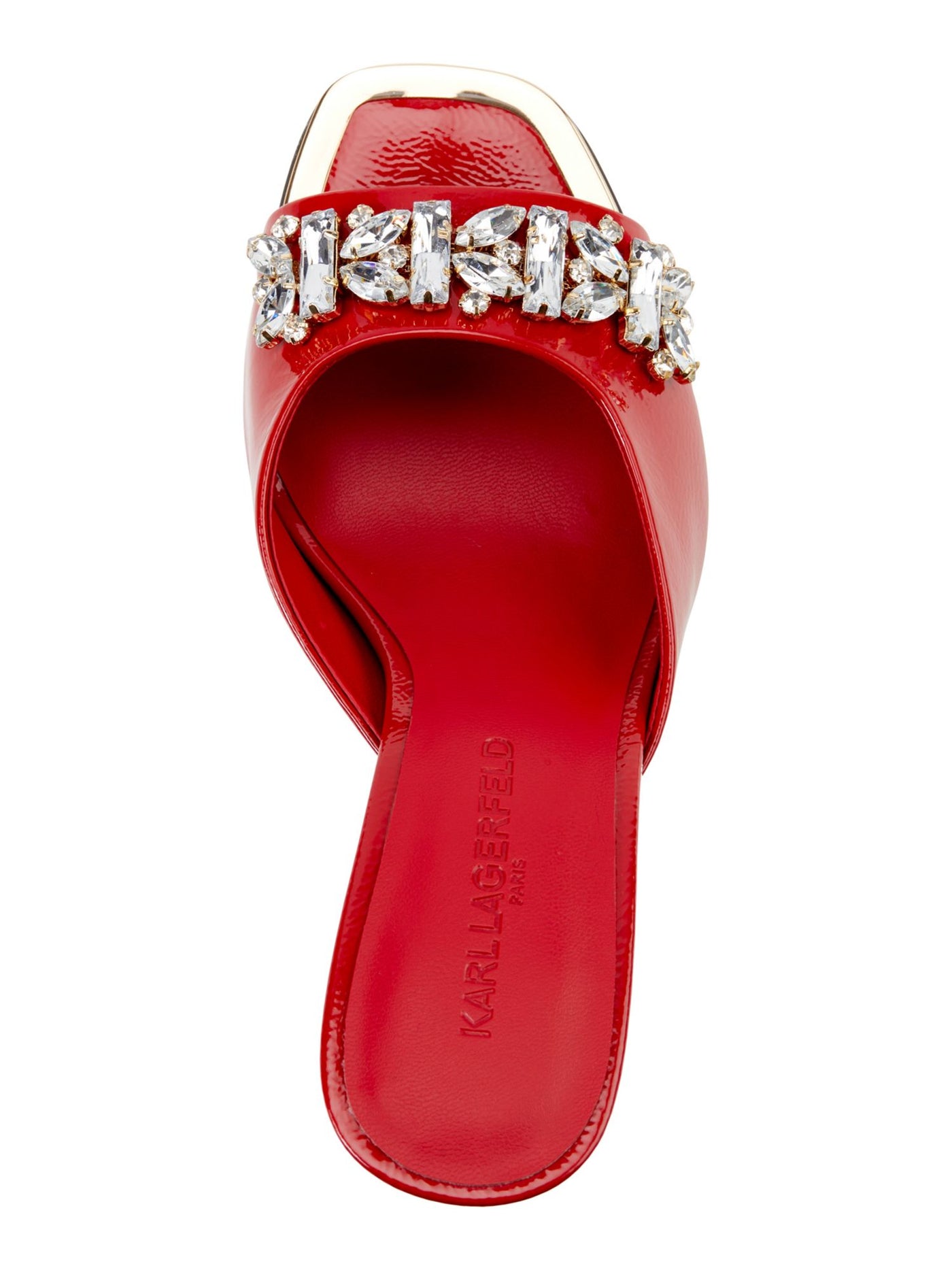 KARL LAGERFELD Womens Red Embellished Metallic Belita Square Toe Stiletto Slip On Leather Dress Heeled Sandal 6.5