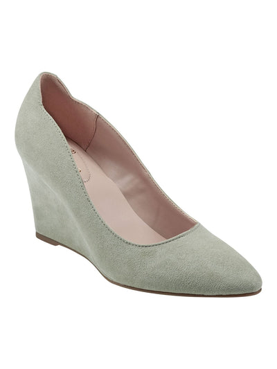 BANDOLINO Womens Green Cushioned Crush Almond Toe Wedge Slip On Dress Pumps Shoes 7.5 M
