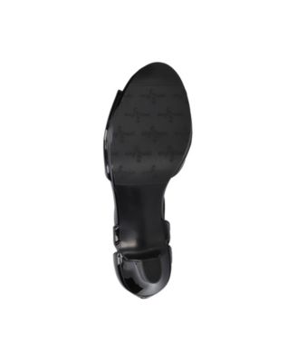 EASY STREET Womens Black 1/2" Platform Padded Stretch T-Strap Flash Open Toe Block Heel Zip-Up Dress Sandals Shoes