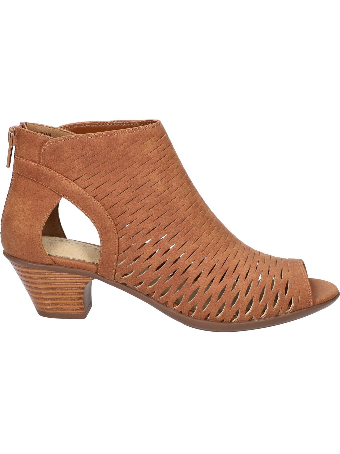 EASY STREET Womens Brown Cut Out Cushioned Sunrise Round Toe Block Heel Zip-Up Heeled Sandal 8.5 M