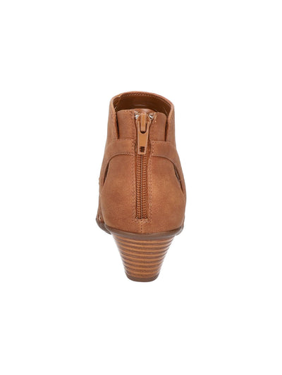 EASY STREET Womens Brown Cut Out Cushioned Sunrise Round Toe Block Heel Zip-Up Heeled Sandal 8.5 M