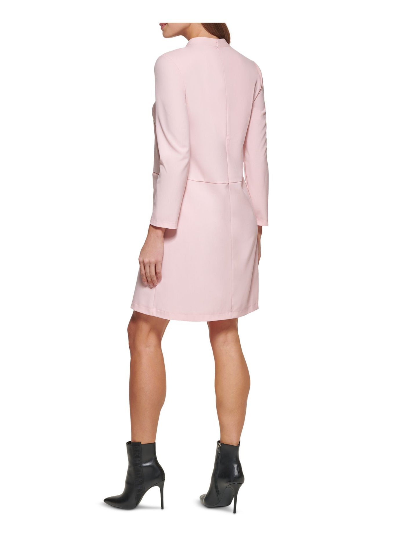 DKNY Womens Pink Zippered Pocketed Lined Long Sleeve V Neck Short Wear To Work Shift Dress 16
