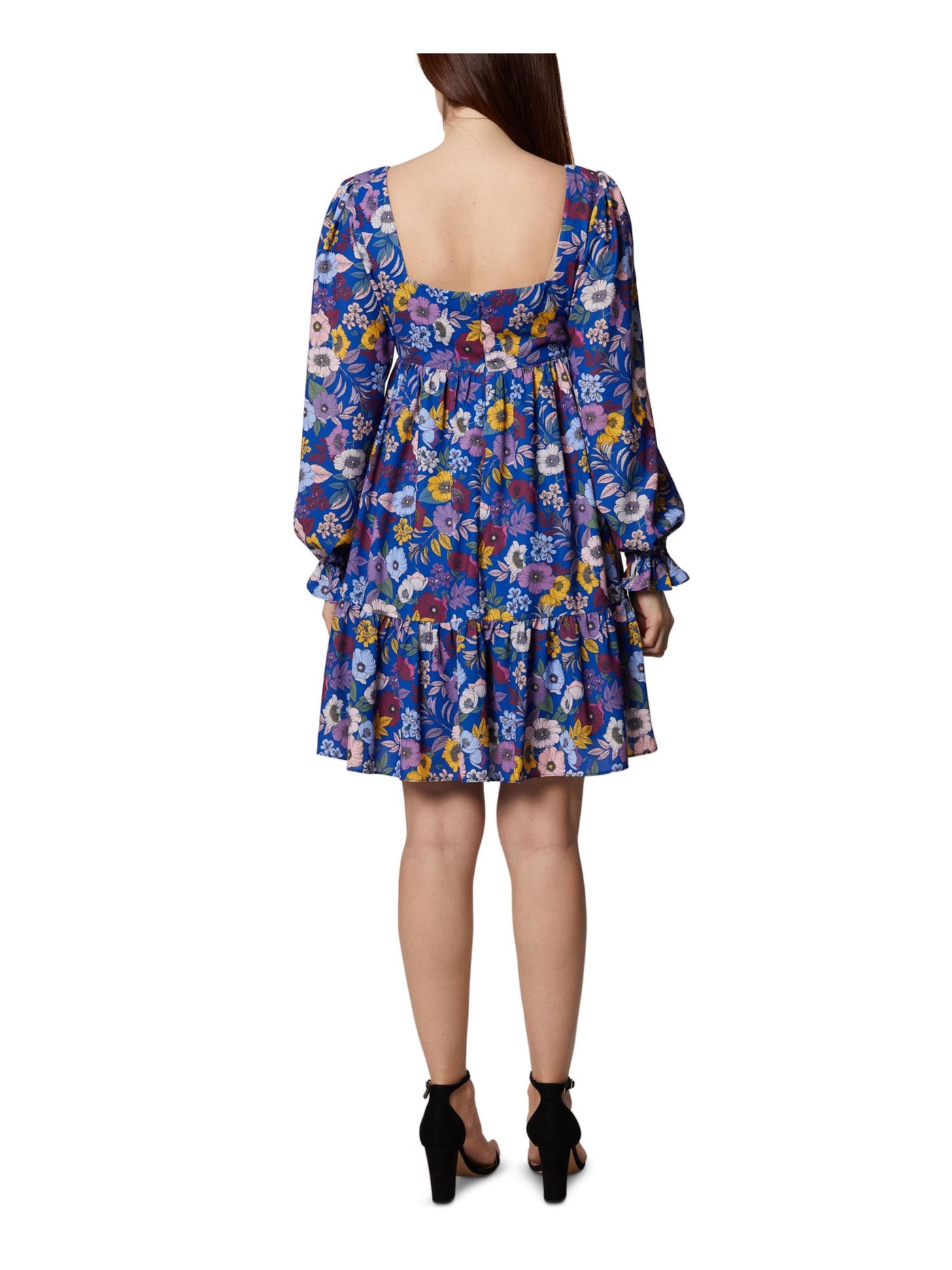 BCBGENERATION Womens Blue Lined Floral Long Sleeve Square Neck Above The Knee Shift Dress 8