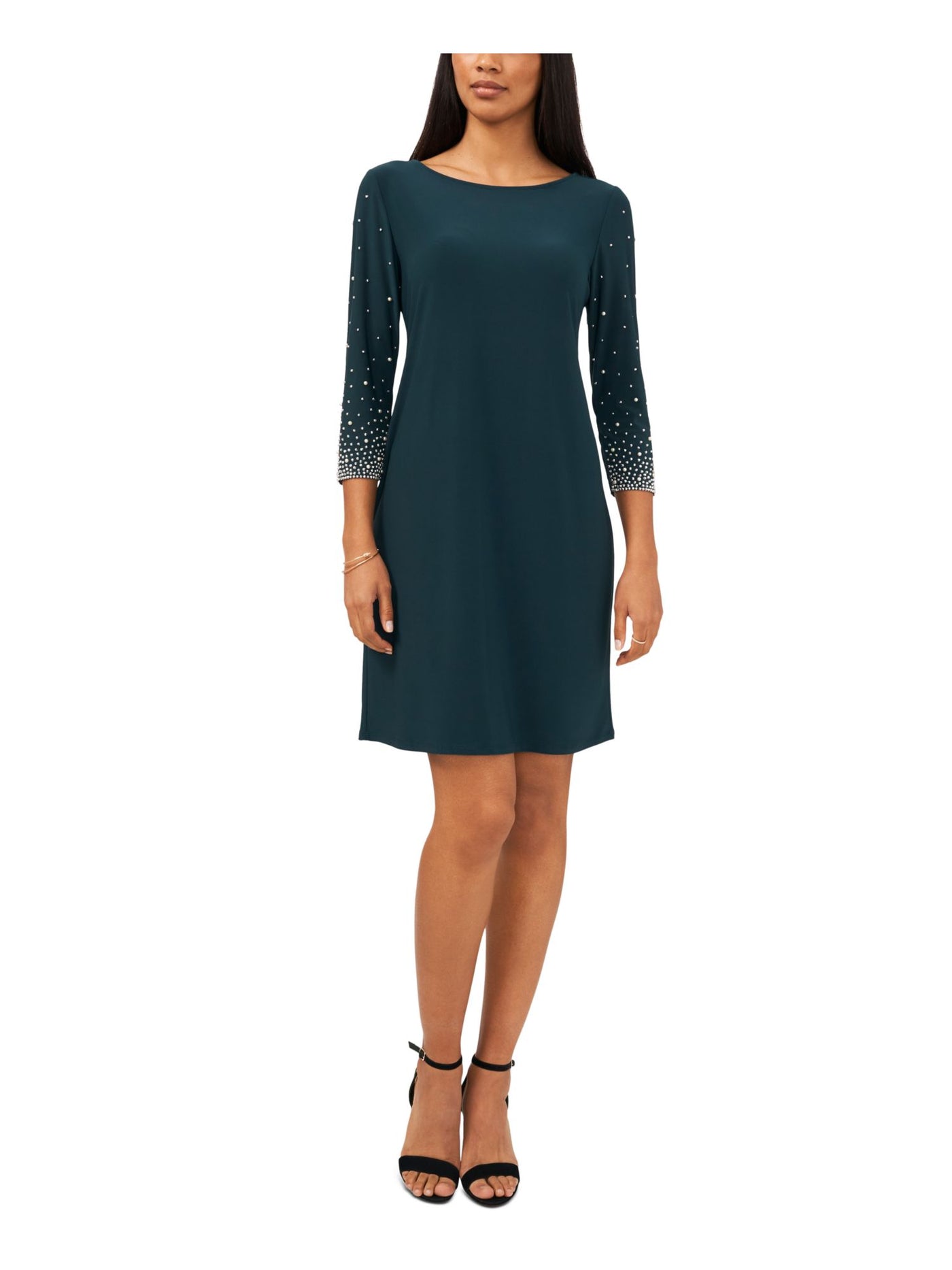 MSK Womens Teal Embellished Pullover Styling 3/4 Sleeve Scoop Neck Above The Knee Party Sheath Dress L