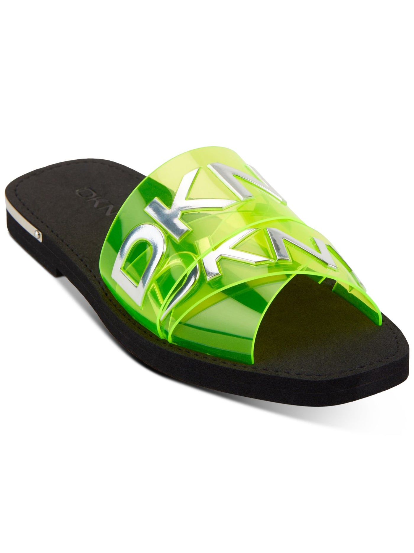 DKNY Womens Green Logo Translucent Metallic Idalie Round Toe Slip On Slide Sandals Shoes 5