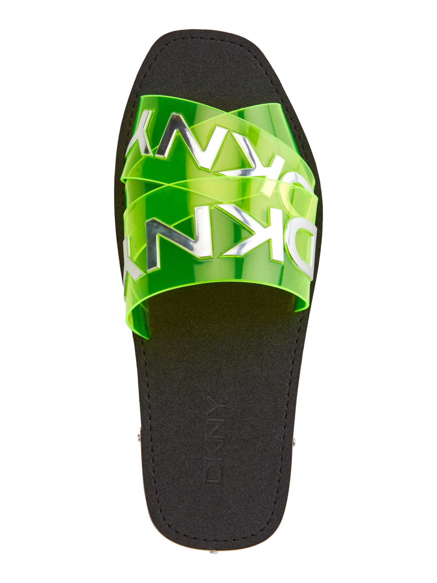 DKNY Womens Green Logo Translucent Metallic Idalie Round Toe Slip On Slide Sandals Shoes 5