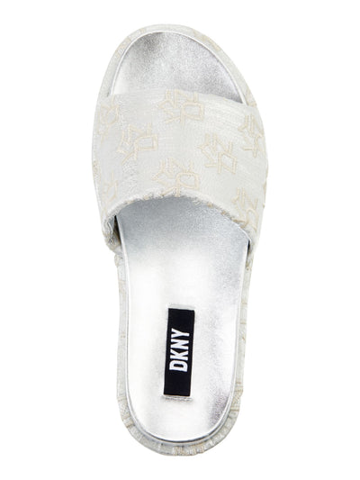 DKNY Womens Gray Logo Comfort Ci Round Toe Wedge Slip On Slide Sandals Shoes 7