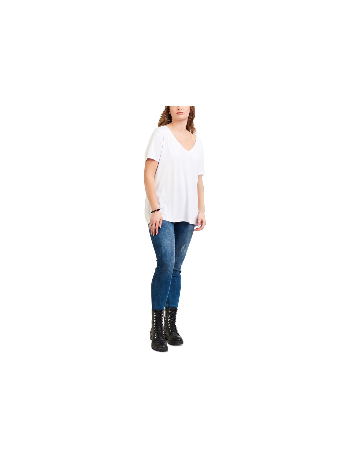 BLACK TAPE Womens White Short Sleeve V Neck T-Shirt M