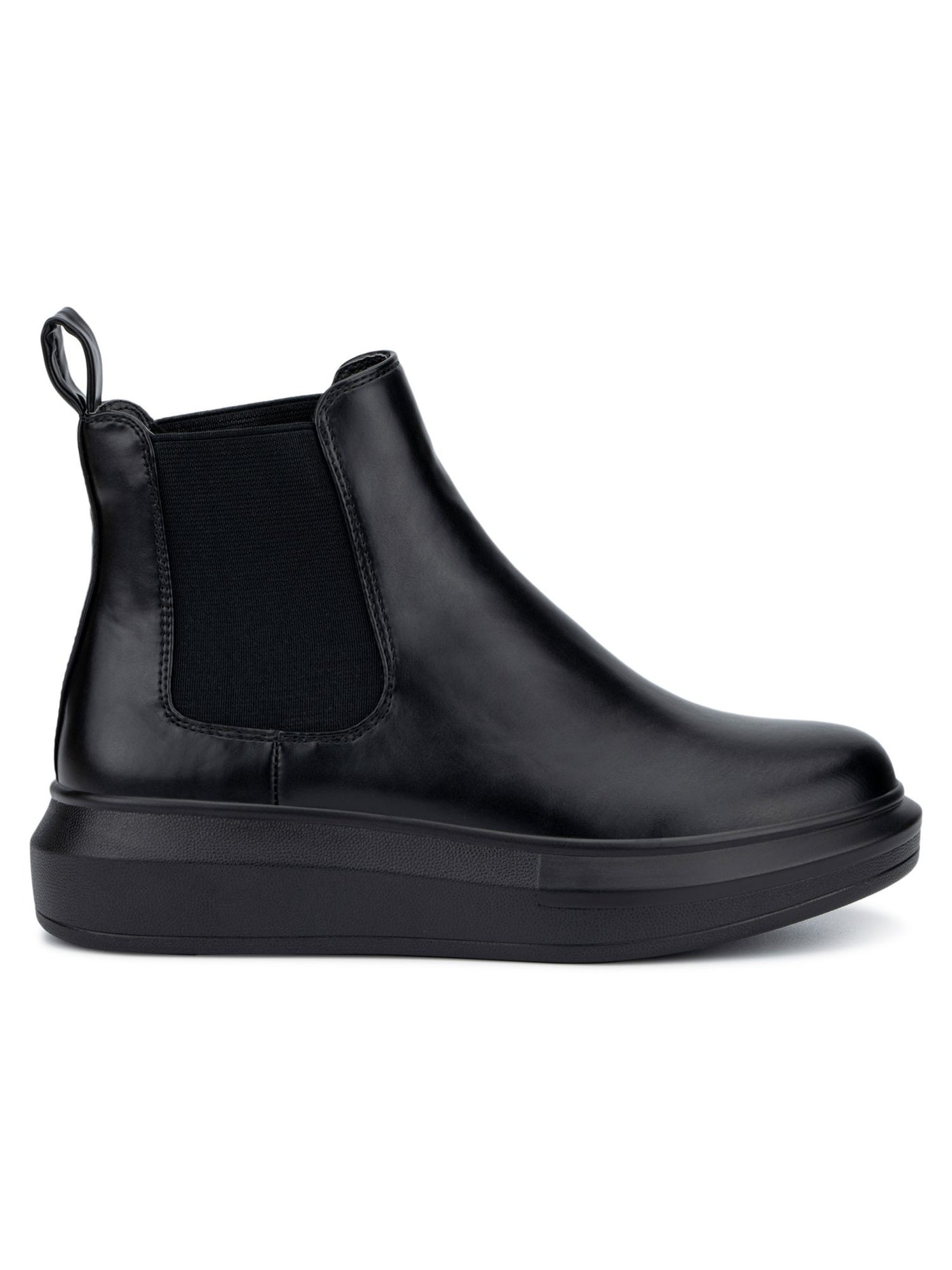 OLIVIA MILLER Womens Black Heel Pull-Tab 1" Platform Cushioned Goring Mae Round Toe Wedge Chelsea Boot 6