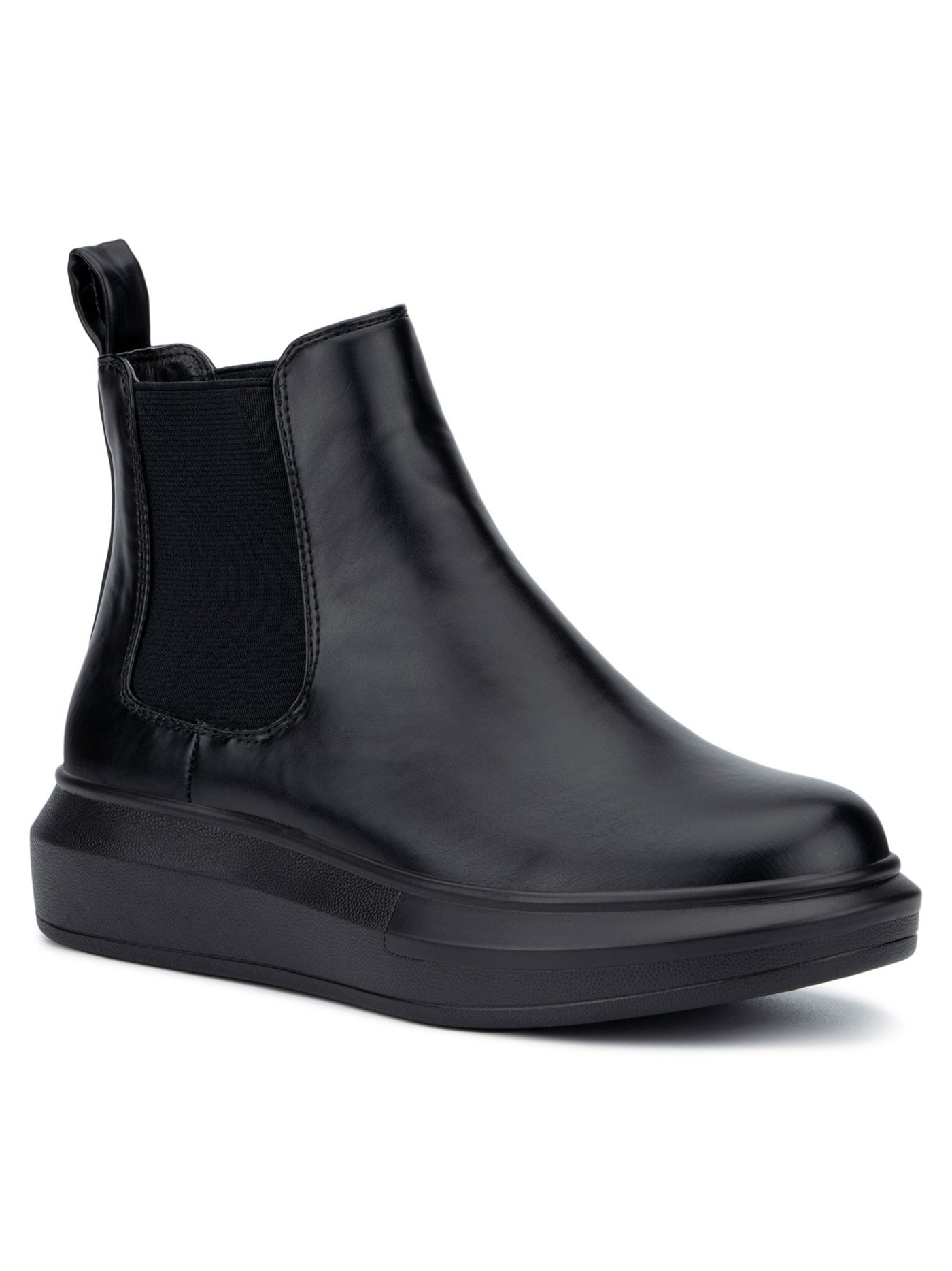 OLIVIA MILLER Womens Black Heel Pull-Tab 1" Platform Cushioned Goring Mae Round Toe Wedge Chelsea Boot 6