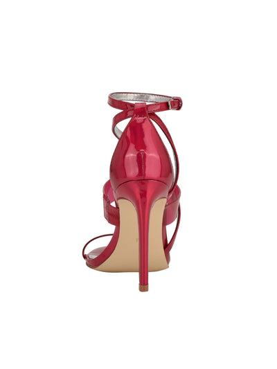 GUESS Womens Red Padded Transparent Strappy Iridescent Adjustable Strap Ankle Strap Felecia Almond Toe Stiletto Buckle Heeled Sandal 6.5 M