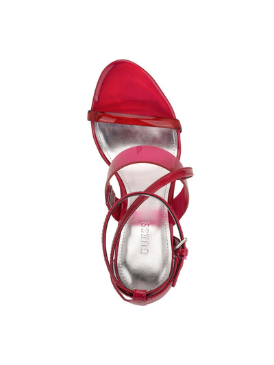 GUESS Womens Red Padded Transparent Strappy Iridescent Adjustable Strap Ankle Strap Felecia Almond Toe Stiletto Buckle Heeled Sandal 10 M