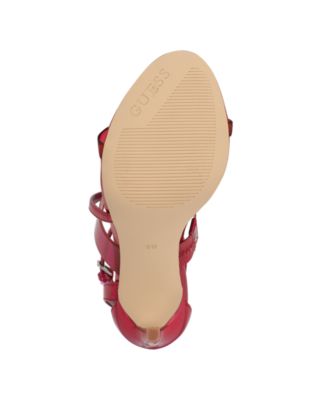GUESS Womens Red Padded Transparent Strappy Iridescent Adjustable Strap Ankle Strap Felecia Almond Toe Stiletto Buckle Heeled M