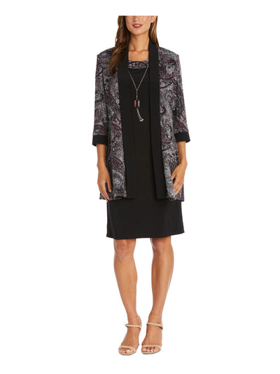 R&M RICHARDS WOMAN Womens Black Knit Open Front 3/4 Sleeve Printed Wear To Work Jacket Plus 18W