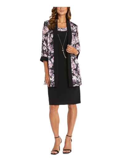 R&M RICHARDS WOMAN Womens Black Sheer Floral 3/4 Sleeve Open Front Cardigan Plus 18W