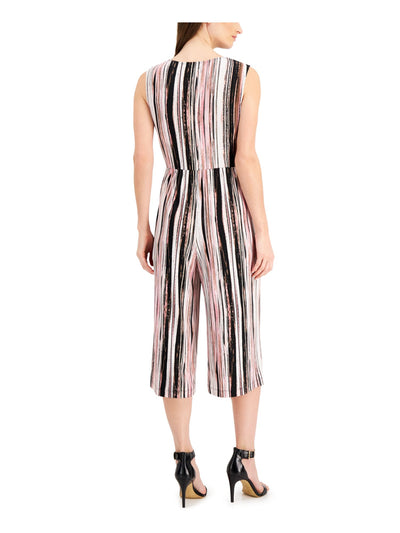 CONNECTED APPAREL Womens Pink Striped Sleeveless Surplice Neckline Wear To Work Wide Leg Jumpsuit Petites 10P