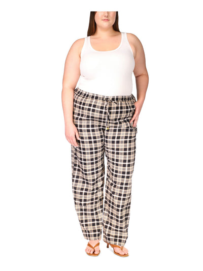 MICHAEL MICHAEL KORS Womens Black Tie Elastic Waist Pull-on Plaid Straight leg Pants Plus 3X