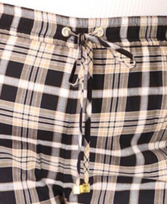 MICHAEL MICHAEL KORS Womens Black Tie Elastic Waist Pull-on Plaid Straight leg Pants