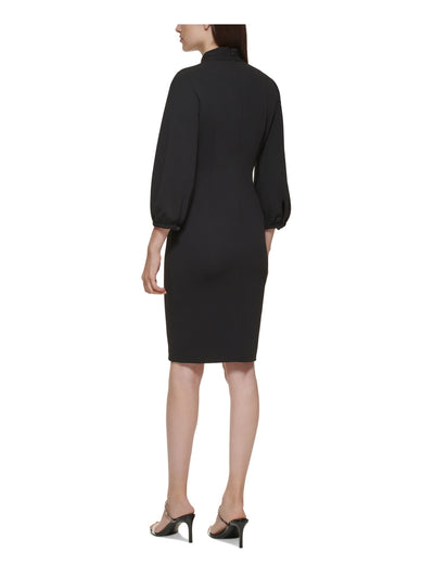 CALVIN KLEIN Womens Black Zippered Twist Front Keyhole 3/4 Sleeve Round Neck Above The Knee Wear To Work Sheath Dress 2