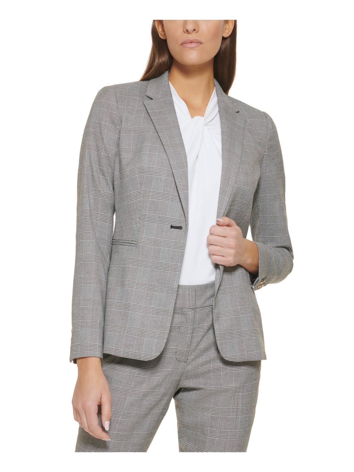 TOMMY HILFIGER Womens Gray Plaid Wear To Work Blazer Jacket 16