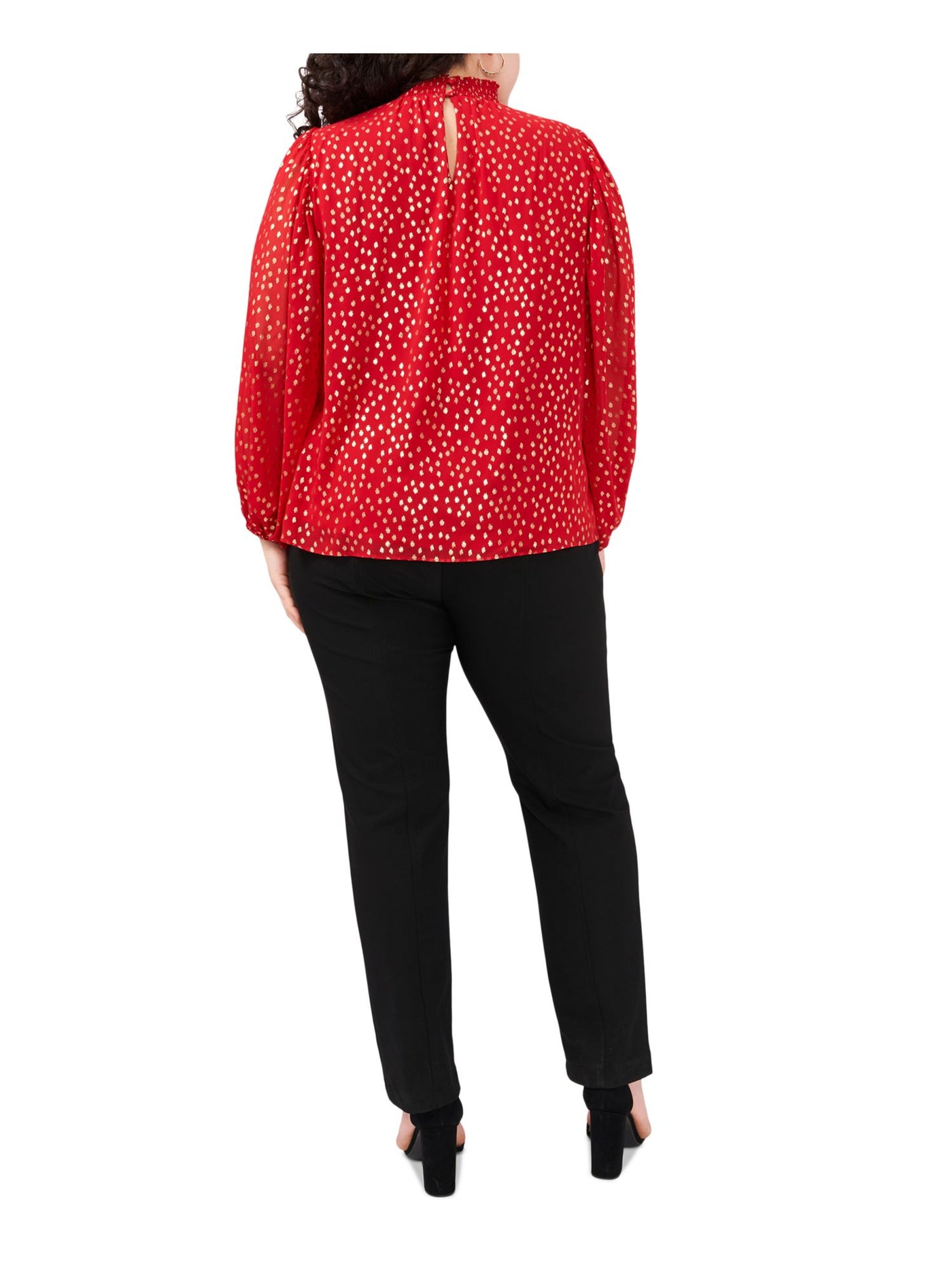 MSK Womens Red Metallic Keyhole Back Blouson Sleeve Mock Neck Wear To Work Top Plus 2X